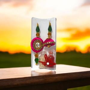 Premium Handcrafted Bhaiya Bhabhi Rakhi Combo with Kalava Thread Jhumki Design, Crystal Beads, Roli 